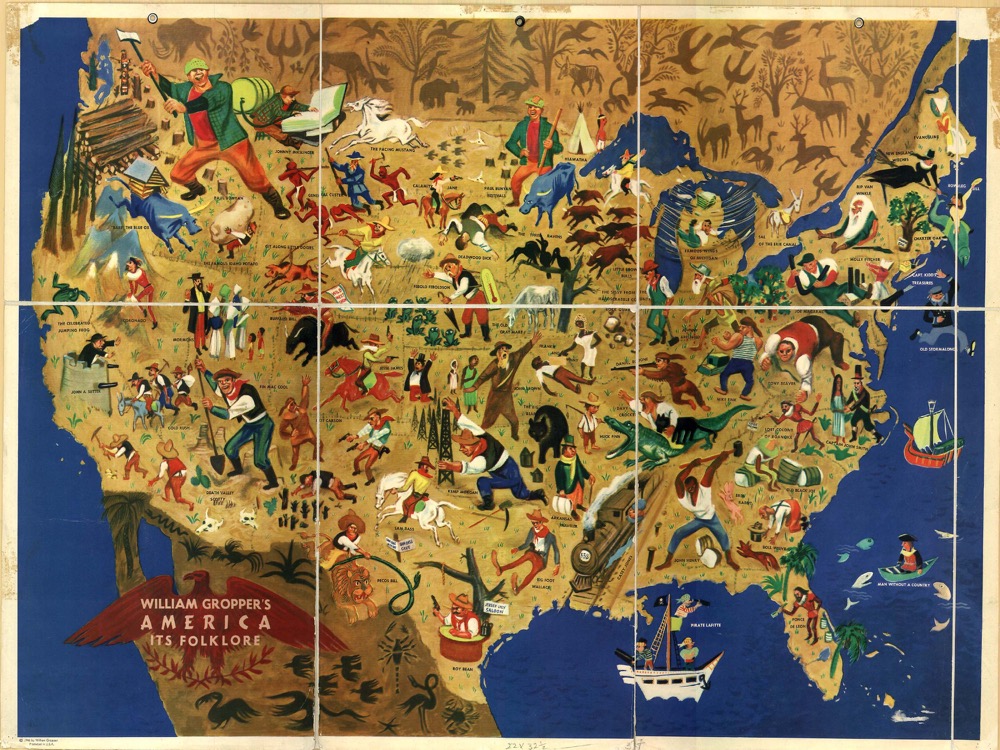 William Gropper's map of American folklore. LIBRARY OF CONGRESS, GEOGRAPHY AND MAP DIVISION